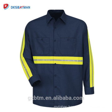 High Visibility Reflective Tape Long Sleeve Button Down Work T-shirt For Construction Landscaping